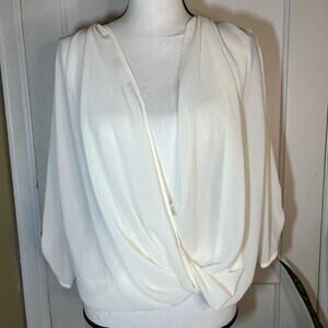 NWT Maurices White Chiffon Drape Front Blouse Lace Back Long Sleeve Size Small